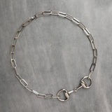 Silver Snaffle Bit Necklace, chunky stainless steel chain, equestrian necklace, silver horse necklace, D ring, thick silver paperclip chain