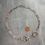 Silver Snaffle Bit Necklace, chunky stainless steel chain, equestrian necklace, silver horse necklace, D ring, thick silver paperclip chain