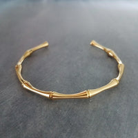 Gold Cuff Bracelet, bamboo cuff, gold bangle, bamboo bracelet, vine bracelet, gold bamboo cuff, stacking bracelet, simple plain bangle, thin - Constant Baubling