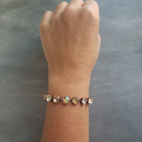 Happiness Bracelet, rainbow colors bracelet, large crystal bracelet, gunmetal chain, ROYGBIV crystal, chunky chain, happy cheer gift girls