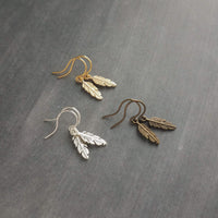 Antique Copper Feather Earrings, copper earring, copper dangle, small feather earring, tiny feather earring, feather charm, little feather