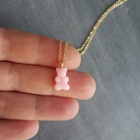 Light Pink Gummy Bear Necklace, bubblegum pink bear charm, candy necklace, dainty gold chain, tiny little gummy bear, small bear pendant