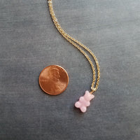 Light Pink Gummy Bear Necklace, bubblegum pink bear charm, candy necklace, dainty gold chain, tiny little gummy bear, small bear pendant