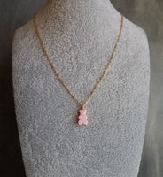 Light Pink Gummy Bear Necklace, bubblegum pink bear charm, candy necklace, dainty gold chain, tiny little gummy bear, small bear pendant