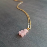 Light Pink Gummy Bear Necklace, bubblegum pink bear charm, candy necklace, dainty gold chain, tiny little gummy bear, small bear pendant