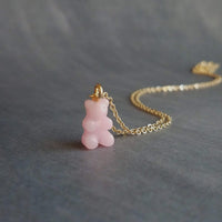 Light Pink Gummy Bear Necklace, bubblegum pink bear charm, candy necklace, dainty gold chain, tiny little gummy bear, small bear pendant