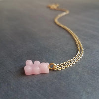 Light Pink Gummy Bear Necklace, bubblegum pink bear charm, candy necklace, dainty gold chain, tiny little gummy bear, small bear pendant