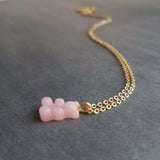 Light Pink Gummy Bear Necklace, bubblegum pink bear charm, candy necklace, dainty gold chain, tiny little gummy bear, small bear pendant