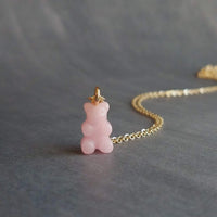 Light Pink Gummy Bear Necklace, bubblegum pink bear charm, candy necklace, dainty gold chain, tiny little gummy bear, small bear pendant