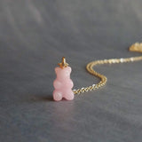 Light Pink Gummy Bear Necklace, bubblegum pink bear charm, candy necklace, dainty gold chain, tiny little gummy bear, small bear pendant