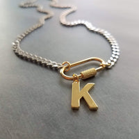 Gold Silver Chunky Chain, front oval screw clasp, letter charm, thick stainless steel necklace, Miami curb chain, gold initial pendant