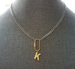 Gold Silver Chunky Chain, front oval screw clasp, letter charm, thick stainless steel necklace, Miami curb chain, gold initial pendant