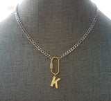 Gold Silver Chunky Chain, front oval screw clasp, letter charm, thick stainless steel necklace, Miami curb chain, gold initial pendant