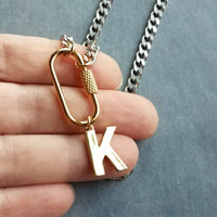 Gold Silver Chunky Chain, front oval screw clasp, letter charm, thick stainless steel necklace, Miami curb chain, gold initial pendant