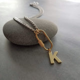 Gold Silver Chunky Chain, front oval screw clasp, letter charm, thick stainless steel necklace, Miami curb chain, gold initial pendant