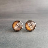 Tartan Red Green Plaid Earrings, winter earring, flannel earring, plaid stud, round earring, Xmas button stainless steel hypoallergenic stud