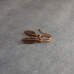 Antique Copper Feather Earrings, copper earring, copper dangle, small feather earring, tiny feather earring, feather charm, little feather