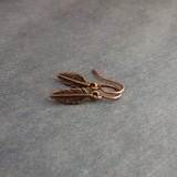 Antique Copper Feather Earrings, copper earring, copper dangle, small feather earring, tiny feather earring, feather charm, little feather