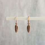 Antique Copper Feather Earrings, copper earring, copper dangle, small feather earring, tiny feather earring, feather charm, little feather
