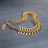 Gold Spine Bracelet, matte gold fish bone bracelet, herringbone chain, gold v bracelet, gold arrow, gold bracelet, v shape spiny bracelet