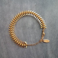 Gold Spine Bracelet, matte gold fish bone bracelet, herringbone chain, gold v bracelet, gold arrow, gold bracelet, v shape spiny bracelet