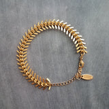 Gold Spine Bracelet, matte gold fish bone bracelet, herringbone chain, gold v bracelet, gold arrow, gold bracelet, v shape spiny bracelet