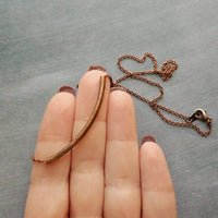 Copper Curved Bar Necklace, antique copper tube necklace, noodle necklace, layering necklace, oxidized copper chain, simple copper teen gift