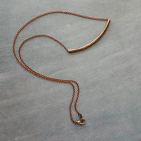 Copper Curved Bar Necklace, antique copper tube necklace, noodle necklace, layering necklace, oxidized copper chain, simple copper teen gift