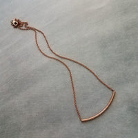 Copper Curved Bar Necklace, antique copper tube necklace, noodle necklace, layering necklace, oxidized copper chain, simple copper teen gift