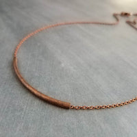 Copper Curved Bar Necklace, antique copper tube necklace, noodle necklace, layering necklace, oxidized copper chain, simple copper teen gift