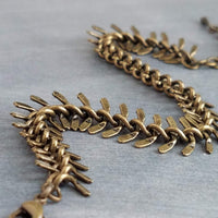 Antique Brass Fish Bone Bracelet, bronze spine bracelet, herringbone chain, bronze v bracelet, aged brass arrow, brass chevron bracelet