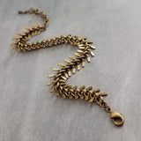 Antique Brass Fish Bone Bracelet, bronze spine bracelet, herringbone chain, bronze v bracelet, aged brass arrow, brass chevron bracelet
