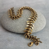 Antique Brass Fish Bone Bracelet, bronze spine bracelet, herringbone chain, bronze v bracelet, aged brass arrow, brass chevron bracelet