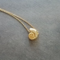 Gold Seashell Necklace, little spiral shell, nautilus necklace, snail shell pendant, small gold shell charm, ocean necklace, beach jewelry