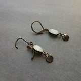 Gunmetal Earrings, larimar earrings, pale blue gemstone, mottled blue stone earring light blue sky blue baby blue, lever back dangle disk