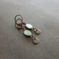 Gunmetal Earrings, larimar earrings, pale blue gemstone, mottled blue stone earring light blue sky blue baby blue, lever back dangle disk