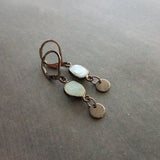 Gunmetal Earrings, larimar earrings, pale blue gemstone, mottled blue stone earring light blue sky blue baby blue, lever back dangle disk