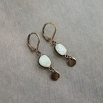 Gunmetal Earrings, larimar earrings, pale blue gemstone, mottled blue stone earring light blue sky blue baby blue, lever back dangle disk