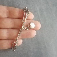Silver Curb Paperclip Chain Bracelet, chunky stainless steel chain, double chain bracelet, stainless jewelry, thick bracelet, heart tag