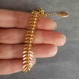 Gold Spine Bracelet, matte gold fish bone bracelet, herringbone chain, gold v bracelet, gold arrow, gold bracelet, v shape spiny bracelet