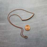 Copper Curved Bar Necklace, antique copper tube necklace, noodle necklace, layering necklace, oxidized copper chain, simple copper teen gift