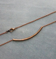 Copper Curved Bar Necklace, antique copper tube necklace, noodle necklace, layering necklace, oxidized copper chain, simple copper teen gift