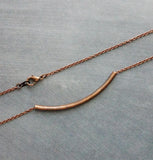 Copper Curved Bar Necklace, antique copper tube necklace, noodle necklace, layering necklace, oxidized copper chain, simple copper teen gift
