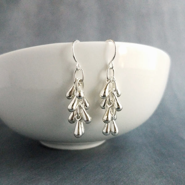 Silver Fringe Earrings, shaggy silver earring, cascade earring, shaggy earring, cha cha earring, 1 inch earring, cluster earring, tear drop