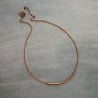 Copper Curved Bar Necklace, antique copper tube necklace, noodle necklace, layering necklace, oxidized copper chain, simple copper teen gift