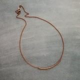 Copper Curved Bar Necklace, antique copper tube necklace, noodle necklace, layering necklace, oxidized copper chain, simple copper teen gift
