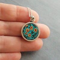 Colorful Mandala Necklace, Buddhist pendant, pewter pendant, thin silver chain, thick round rainbow pendant, Hindu gift, symbollic spiritual