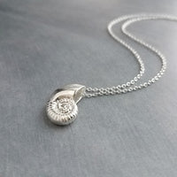 Silver Shell Necklace, spiral seashell pendant, seashell necklace, silver seashell, beach necklace, shell pendant, sea jewelry, simple chain