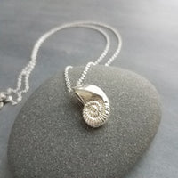 Silver Shell Necklace, spiral seashell pendant, seashell necklace, silver seashell, beach necklace, shell pendant, sea jewelry, simple chain