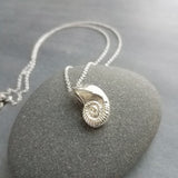 Silver Shell Necklace, spiral seashell pendant, seashell necklace, silver seashell, beach necklace, shell pendant, sea jewelry, simple chain
